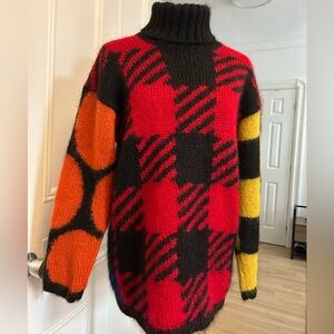 The Limited Red, Orange, and Yellow Plaid Turtleneck Knit Sweater